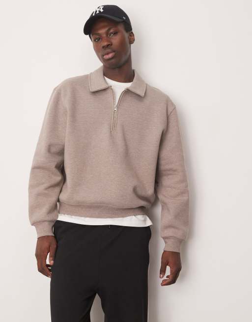 ASOS DESIGN – Premium – Brązowa melanżowa bluza w stylu rugby, o pudełkowym kroju oversize z kołnierzykiem polo