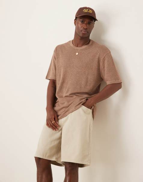 ASOS DESIGN Premium linen relaxed t-shirt in brown 