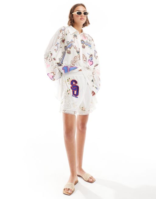 ASOS DESIGN - Premium - Broderede shorts - Del af sæt