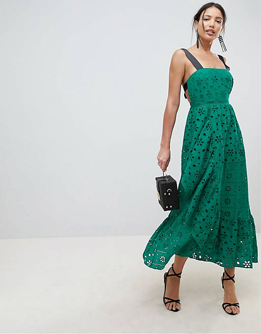 ASOS DESIGN Premium Broderie Maxi Dress With Contrast Straps