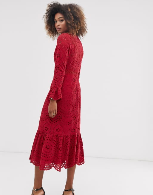 Asos premium broderie hot sale lace midi dress