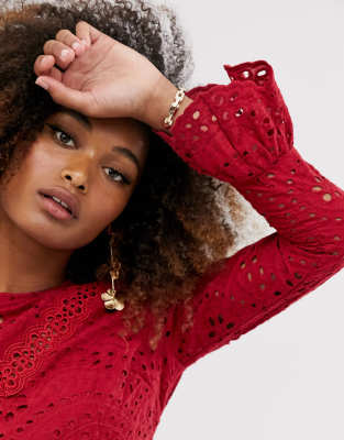 asos design premium broderie maxi dress with pep hem and fluted sleeves