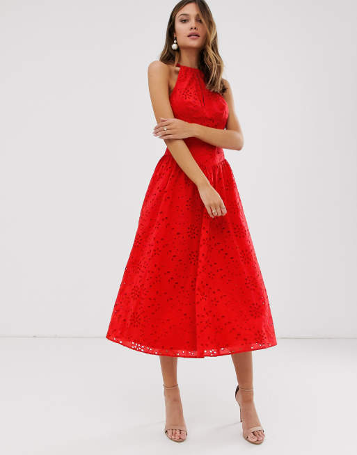 ASOS DESIGN premium broderie midi skater prom dress