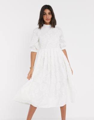 white pleated smock dress