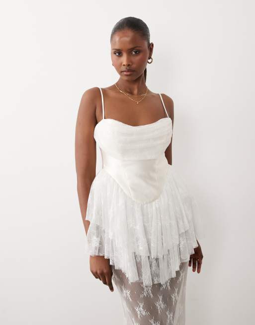 ASOS DESIGN - Premium - Bruidskleding - Maxi korsetjurk van satijn en kant in crème, 2 van 4