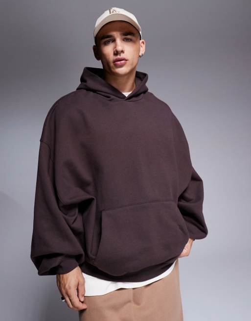 ASOS DESIGN - Premium - Brun hættetrøje med ekstremt oversized pasform i kraftigt stof på 400 gsm