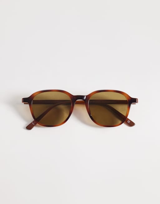 ASOS DESIGN - Premium - Brune runde solbriller med stel med skildpaddemønster og brune glas, 3 af 3