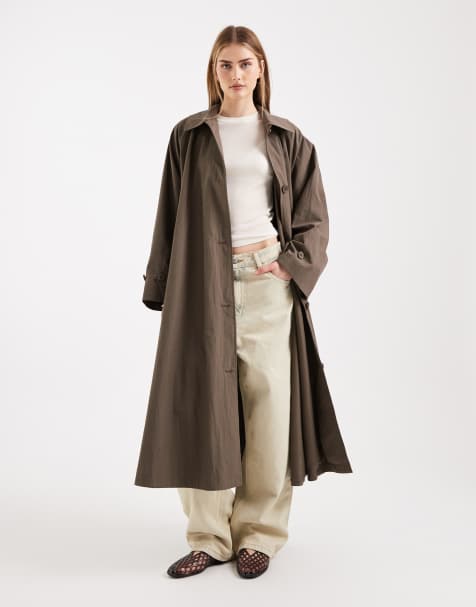 ASOS DESIGN – Premium – Brungrå trenchcoat i oversize med kimonoärm - view 1