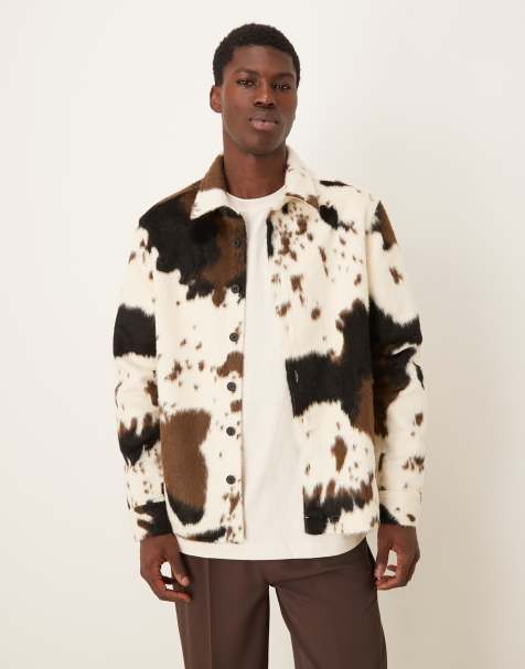 ASOS DESIGN premium brushed textured overshirt in cow print - view 1
