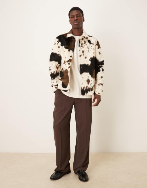 ASOS DESIGN premium brushed textured overshirt in cow print