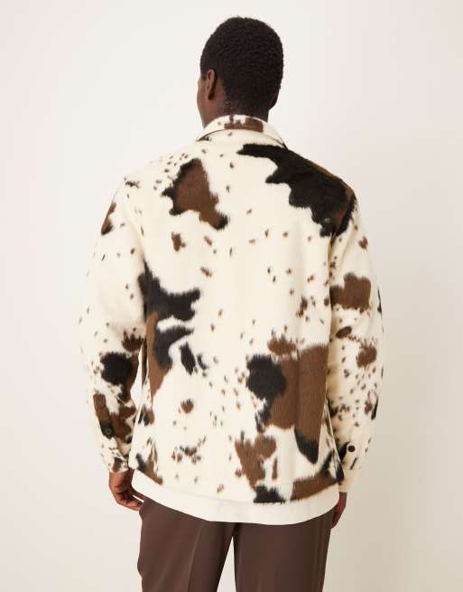 ASOS DESIGN premium brushed textured overshirt in cow print