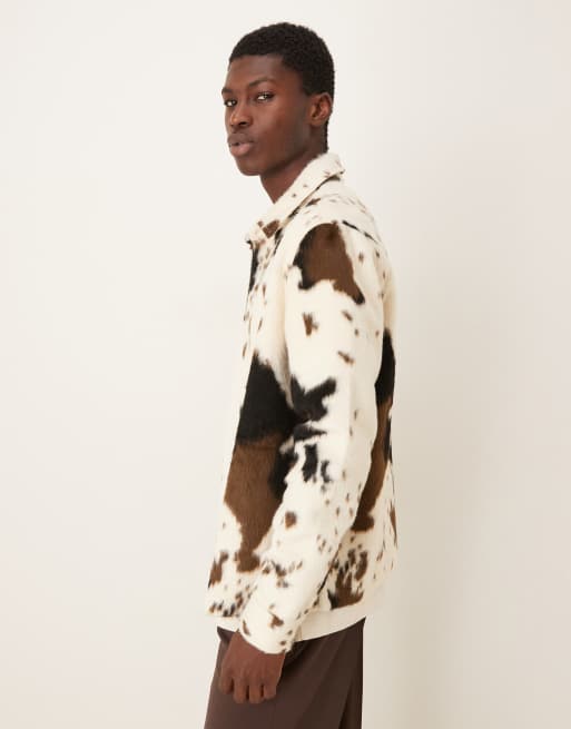 ASOS DESIGN premium brushed textured overshirt in cow print