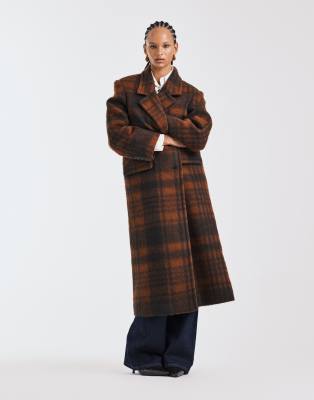 Asos Design Premium Brushed Wool Blend Dad Coat In Brown