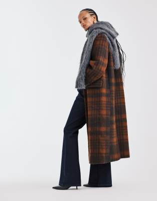 Asos Design Premium Brushed Wool Blend Dad Coat In Brown