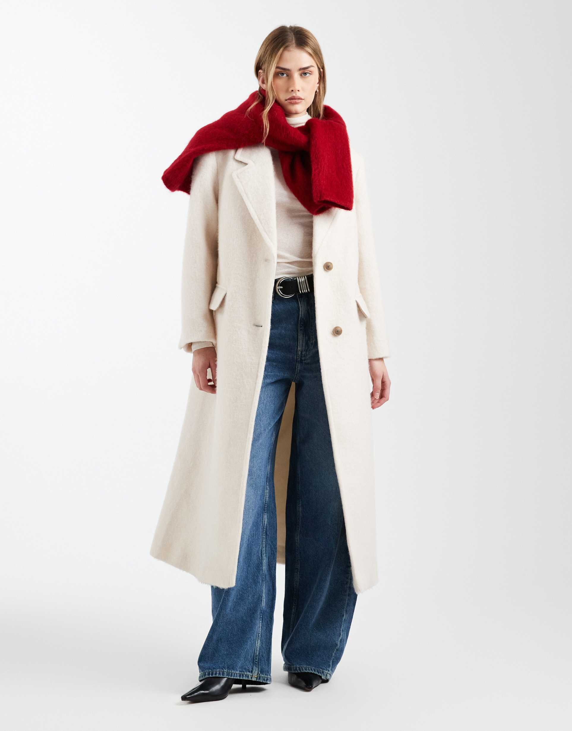 asos design premium brushed wool blend dad coat in cream