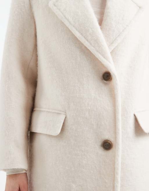 ASOS DESIGN premium brushed wool blend dad coat in cream, 3 of 4