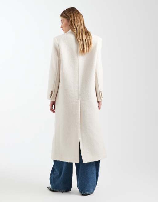 ASOS DESIGN premium brushed wool blend dad coat in cream, 4 of 4