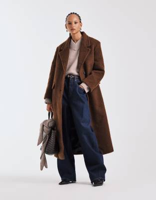 Asos Design Premium Brushed Wool Blend Dad Coat In Brown