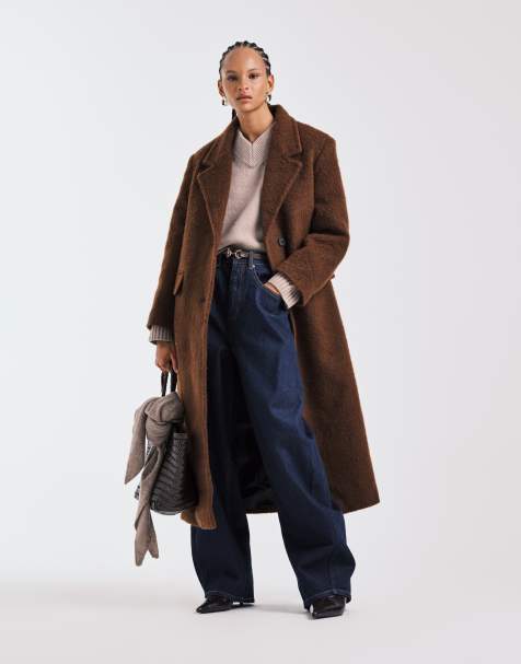ASOS DESIGN premium brushed wool blend dad coat in toffee - view 1