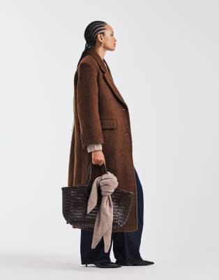 Asos Design Premium Brushed Wool Blend Dad Coat In Brown