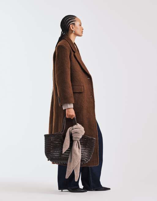 ASOS DESIGN premium brushed wool blend dad coat in toffee