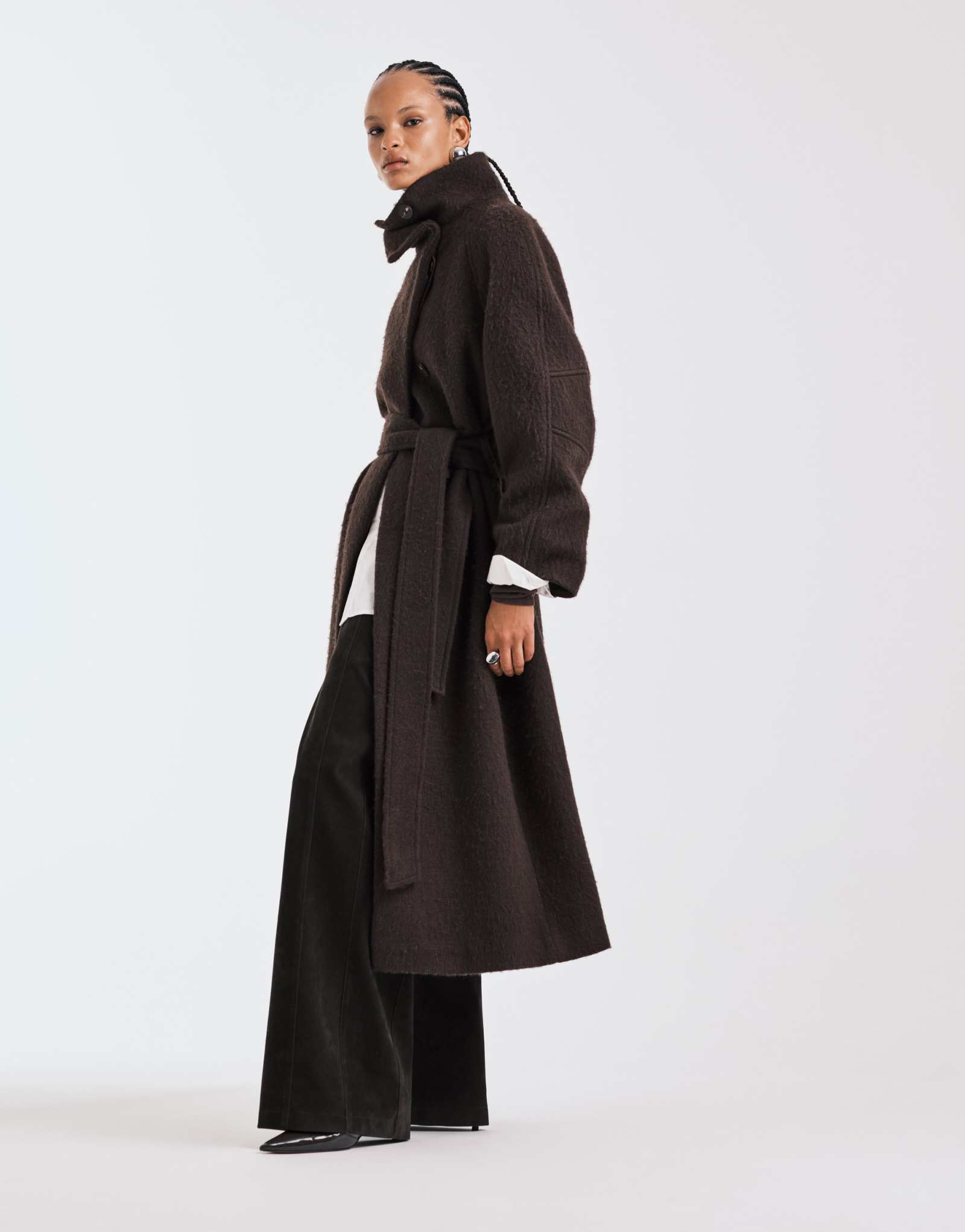 Пальто с воронкообразным вырезом оверсайз премиум-класса из матовой шерсти ASOS DESIGN шоколадного цвета