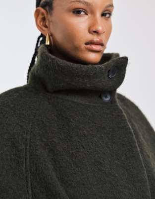 Asos Design Premium Brushed Wool Blend Oversized Funnel Neck Coat In Gray