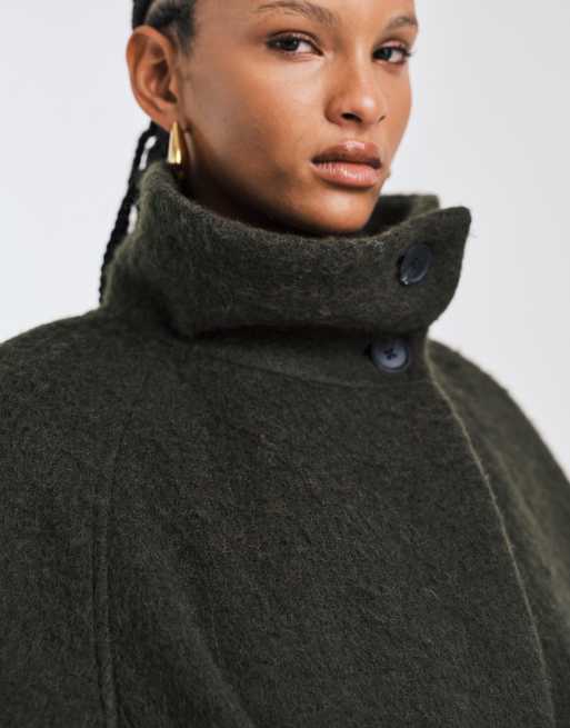ASOS DESIGN premium brushed wool blend oversized funnel neck coat in khaki