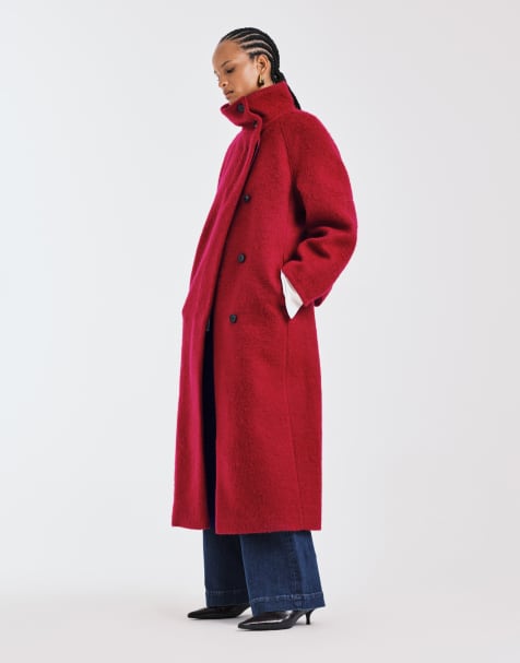 ASOS DESIGN premium brushed wool blend oversized funnel neck coat in red - view 1