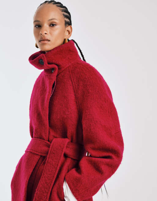 ASOS DESIGN premium brushed wool blend oversized funnel neck coat in red