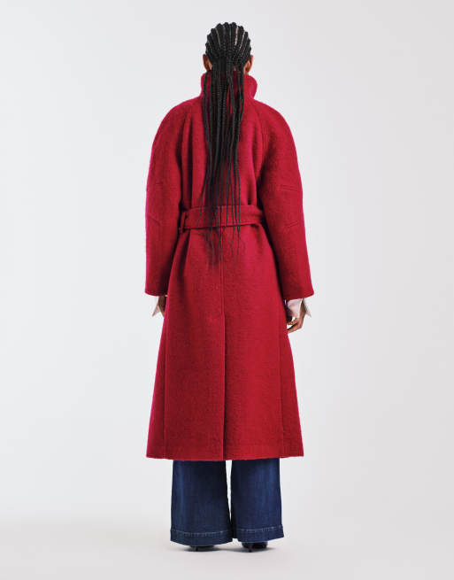 ASOS DESIGN premium brushed wool blend oversized funnel neck coat in red