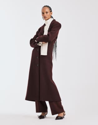 Asos Design Premium Brushed Wool Blend Sculpted Coat In Brown