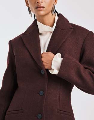 Asos Design Premium Brushed Wool Blend Sculpted Coat In Brown