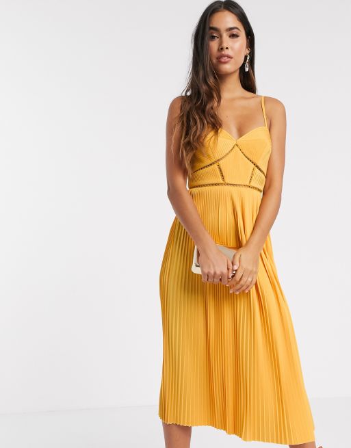 Asos orange shop pleated dress