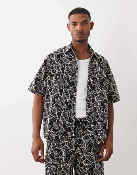 ASOS DESIGN Premium - Camicia comoda nera con ricamo floreale in coordinato - view 1