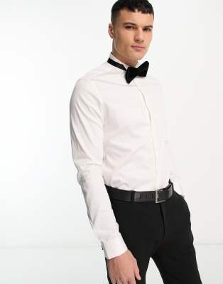 ASOS DESIGN Premium slim fit sateen shirt with wing collar in white - ASOS Price Checker