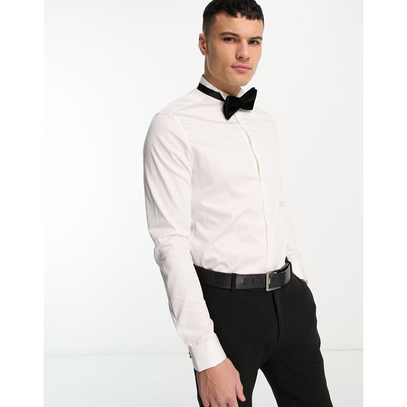 Uomo Camicie DESIGN Premium - Camicia slim bianca in rasatello con collo diplomatico