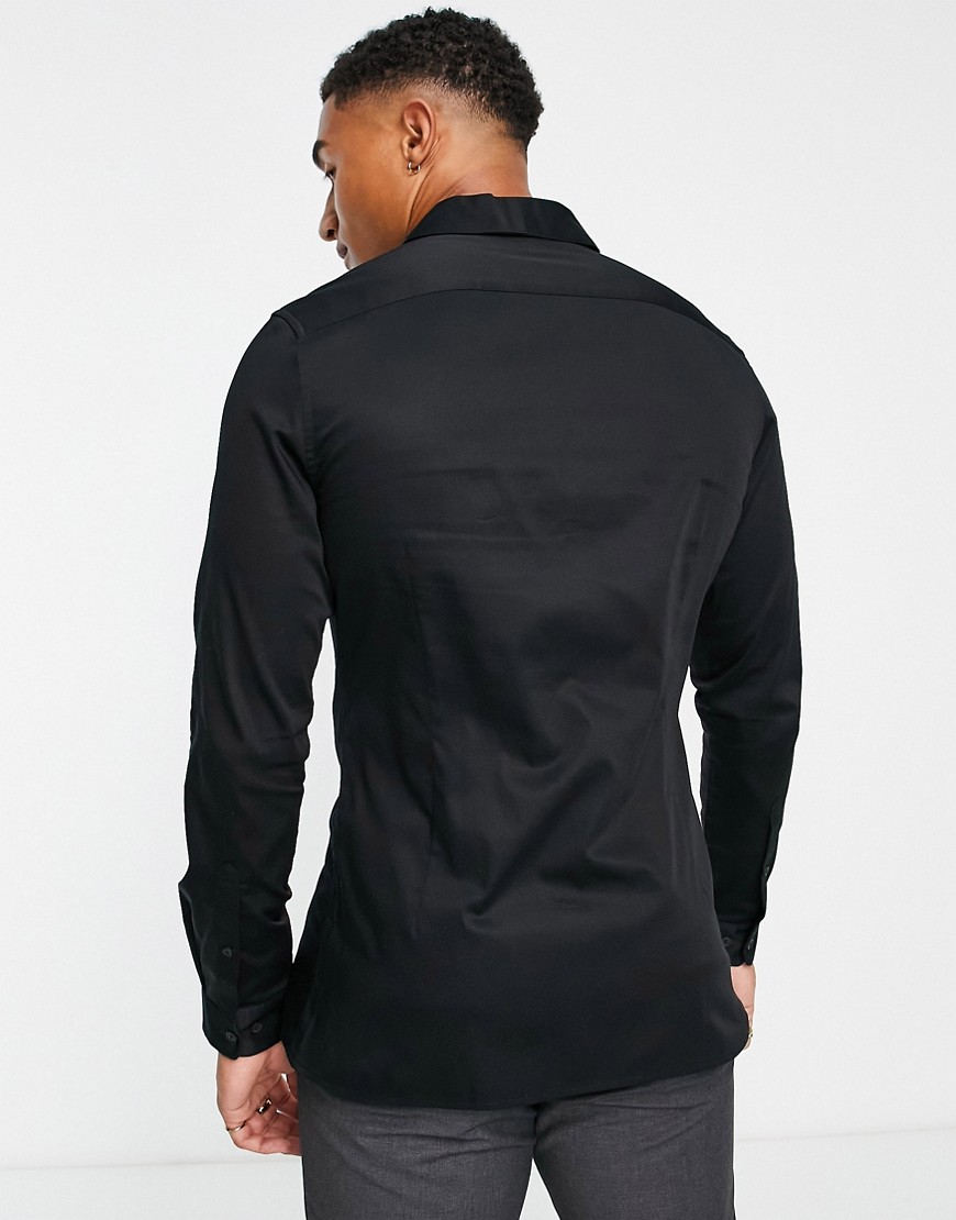 Camicia slim nera in rasatello con scollo sciallato-Nero - ASOS DESIGN Camicia donna  - immagine1