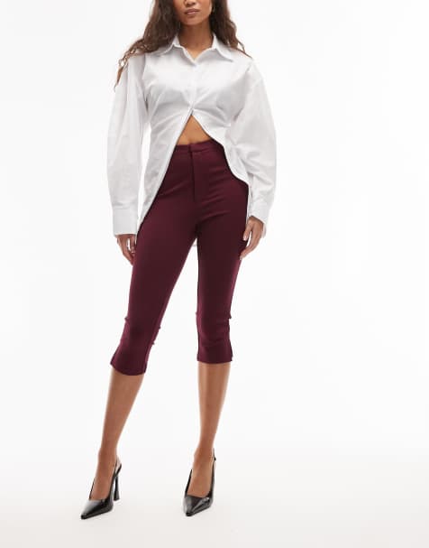 ASOS DESIGN - Premium capribroek van pontestof in bessenrood - view 1