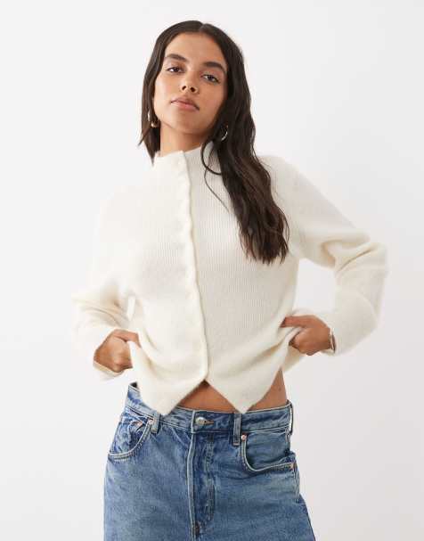 ASOS DESIGN premium cárdigan de mezcla de mohair con cuello alto en crema - view 1