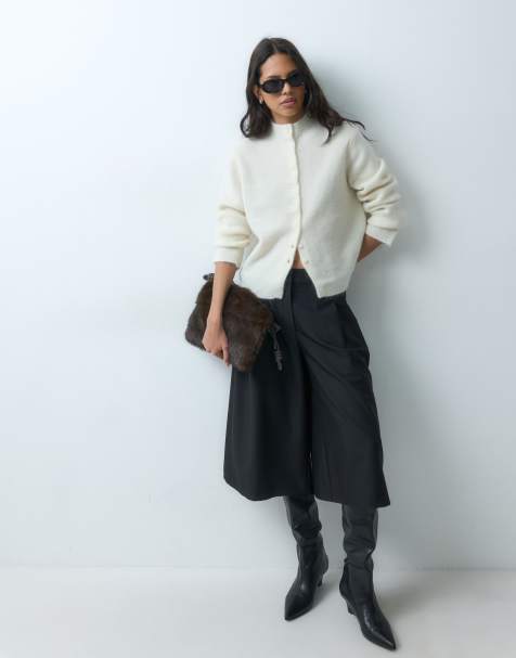 ASOS DESIGN premium cardigan i mohairblanding med høj hals i creme - view 1