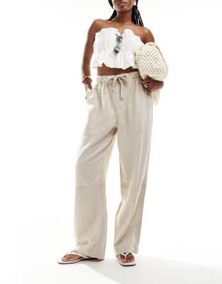 Asos Design Premium Cargo Pants With Linen In Natural-neutral