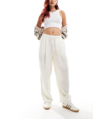 Asos Design Premium Casual Pull On Pants With Pleat Detail In Cream-neutral