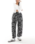 [ASOS DESIGN] ASOS DESIGN premium casual pull on pants with pleat detail in zebra print-Multi M Zebra Print
