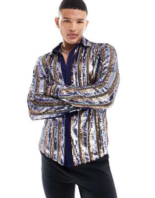 ASOS DESIGN Premium hand embellished beaded sequin stripe shirt - ASOS Price Checker