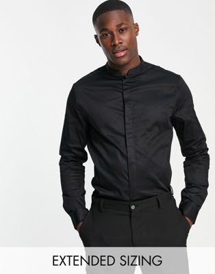 Chemises Design - Premium - Chemise ajustée col officier en satin - Noir