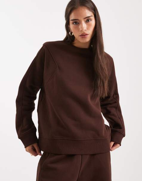 ASOS DESIGN – Premium – Chokladbrun, kraftig sweatshirt med dekorativ söm på 500gsm - view 1