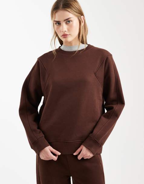 ASOS DESIGN – Premium – Chokladbrun, kraftig sweatshirt med dekorativ söm på 500gsm - view 1