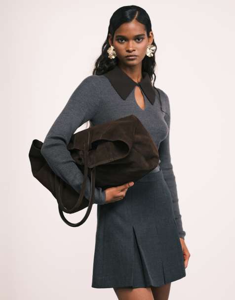 ASOS DESIGN – Premium – Chokladbrun toteväska i bondad mocka - view 1