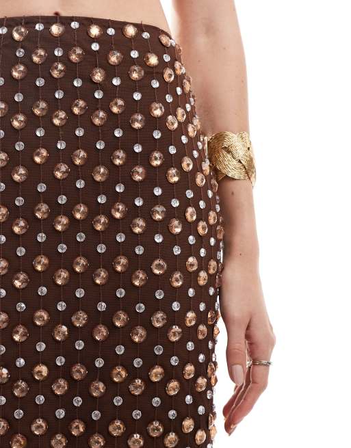 ASOS DESIGN – Premium – Chokladbrun, utsmyckad maxikjol, del av set, 5 av 5